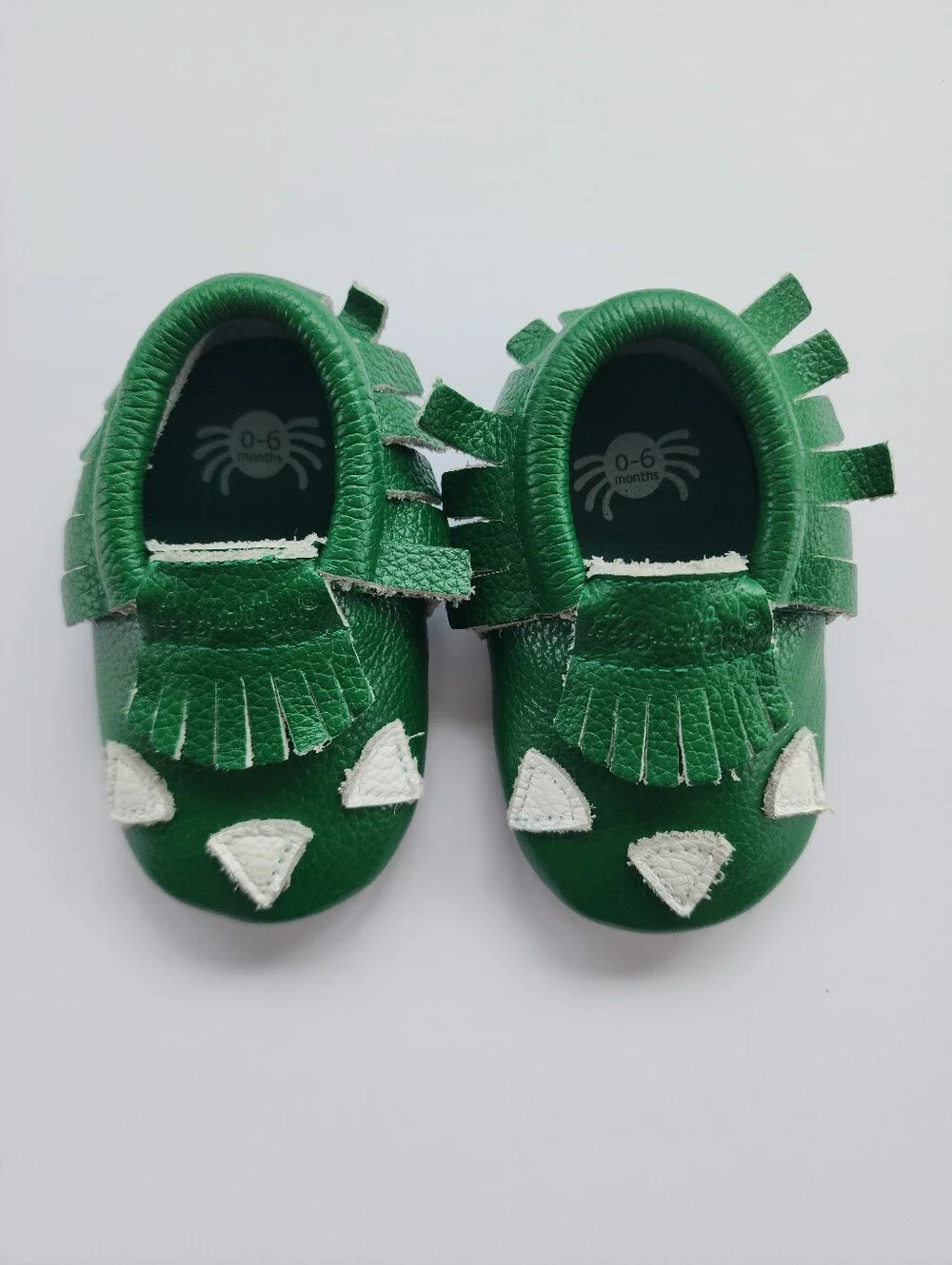 Itzy Ritzy Dino Moccasins Green Leather Baby Shoes 0-6 Months